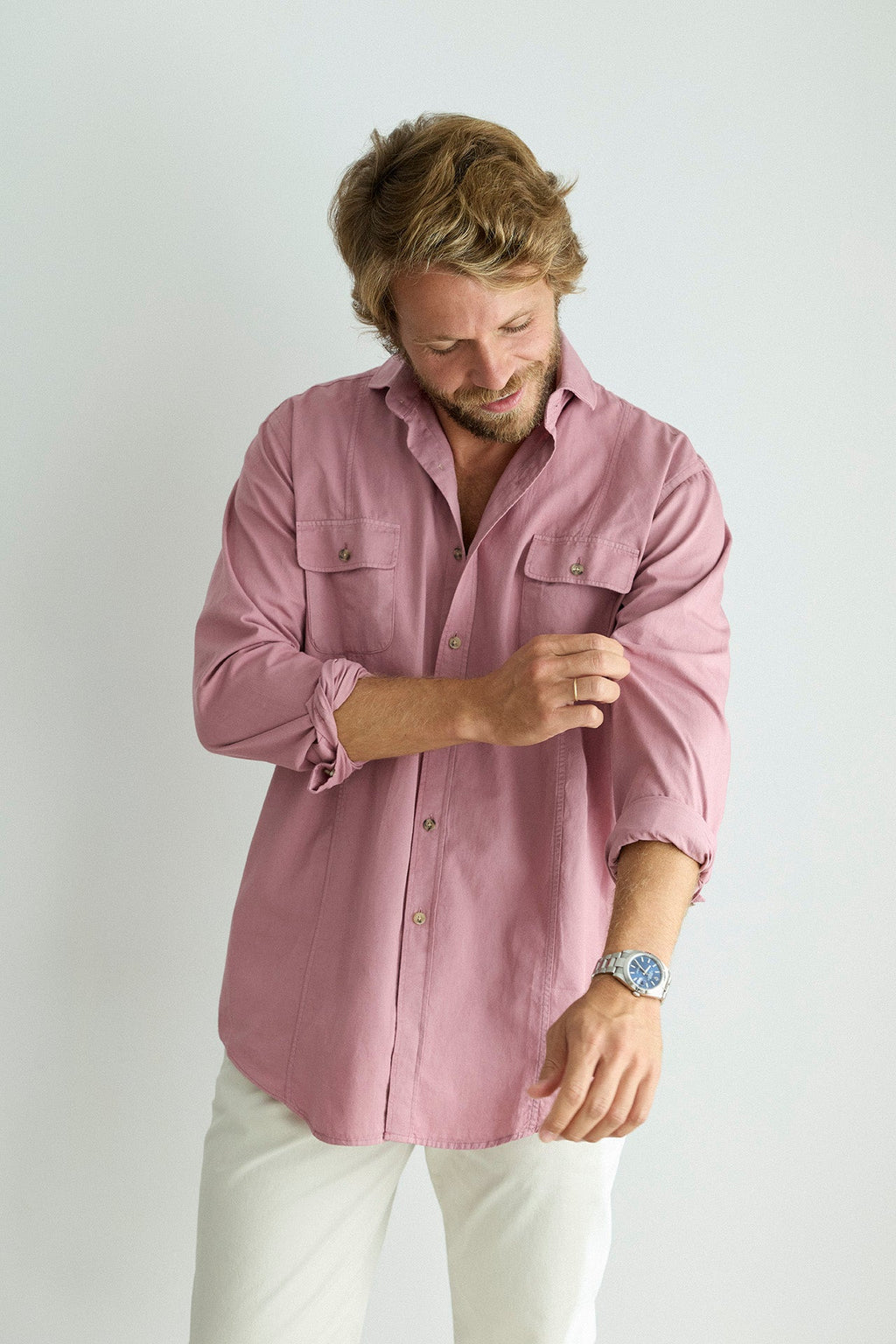 Camisa Algodón 2 Bolsillos Pecho Merlot Costura Vertical
