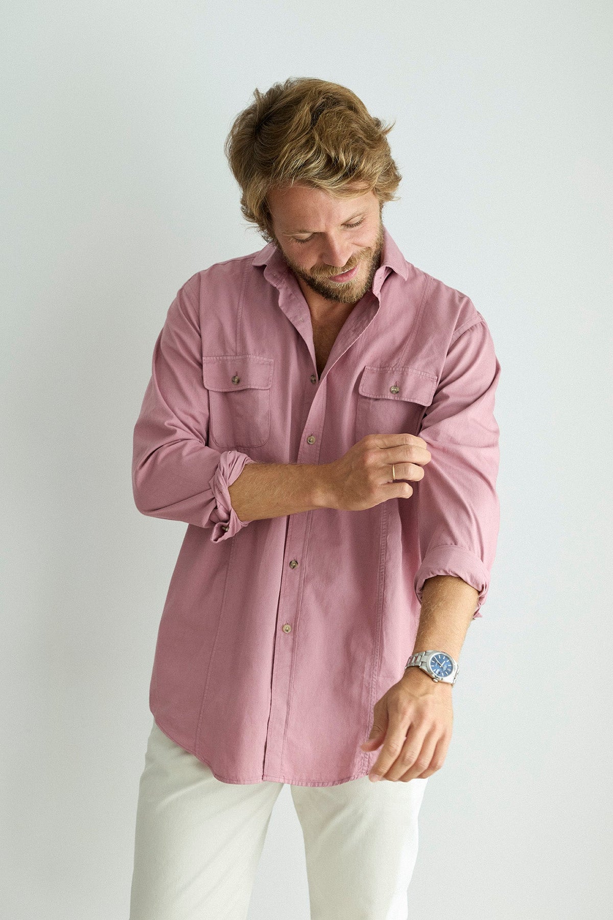 Camisa Algodón 2 Bolsillos Pecho Merlot Costura Vertical
