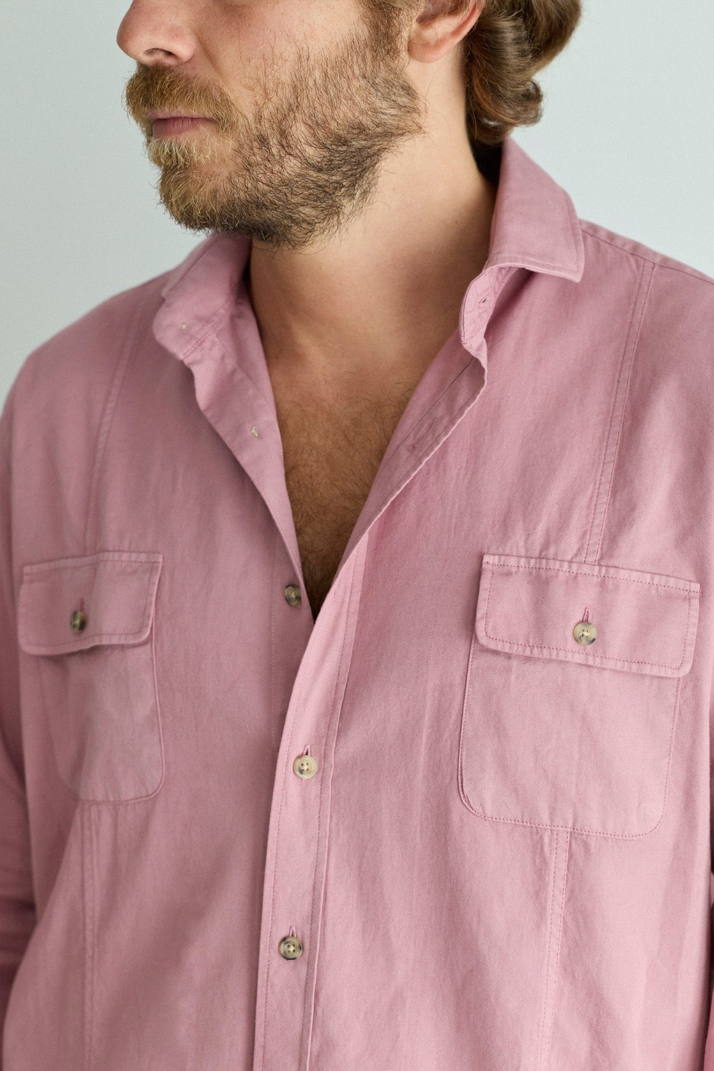 Camisa Algodón 2 Bolsillos Pecho Merlot Costura Vertical