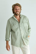 Camisa Algodón 2 Bolsillos Pecho Verde Laurel Costura Vertical