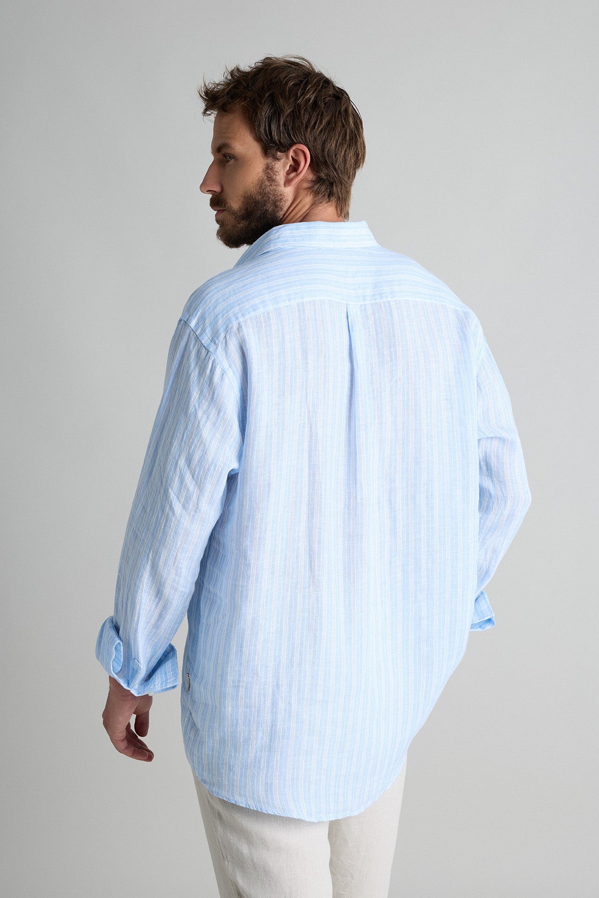 Polera Lino Rayas Anchas Azul