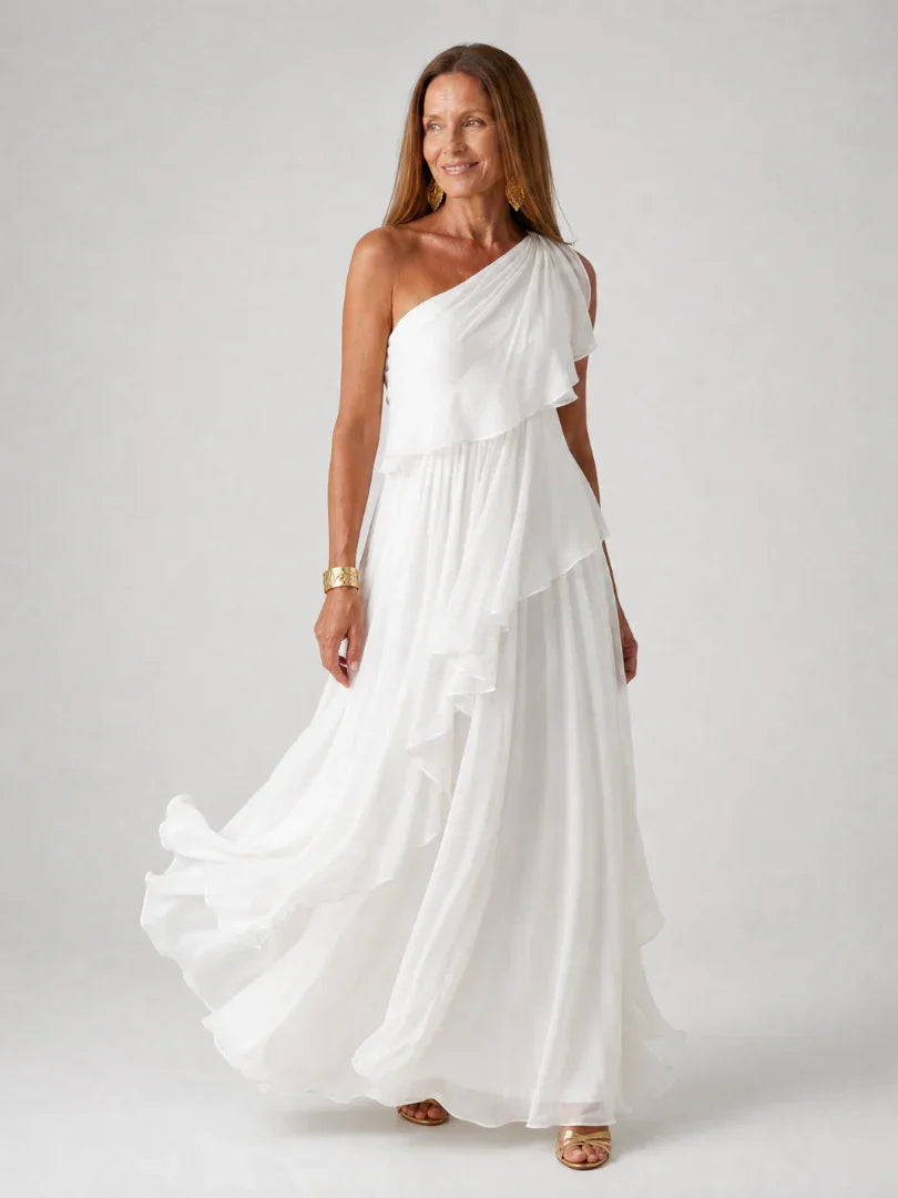 Esmeralda | Vestido maxi un hombro con volantes