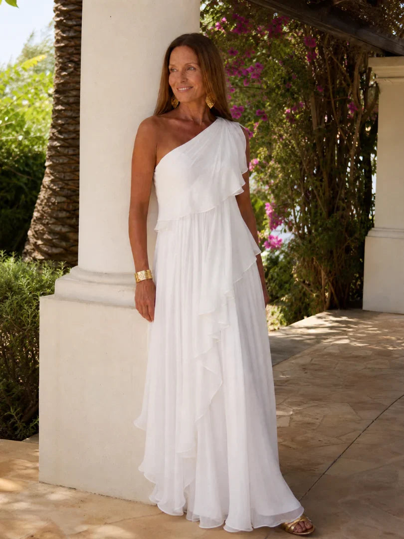 Esmeralda | Vestido maxi un hombro con volantes