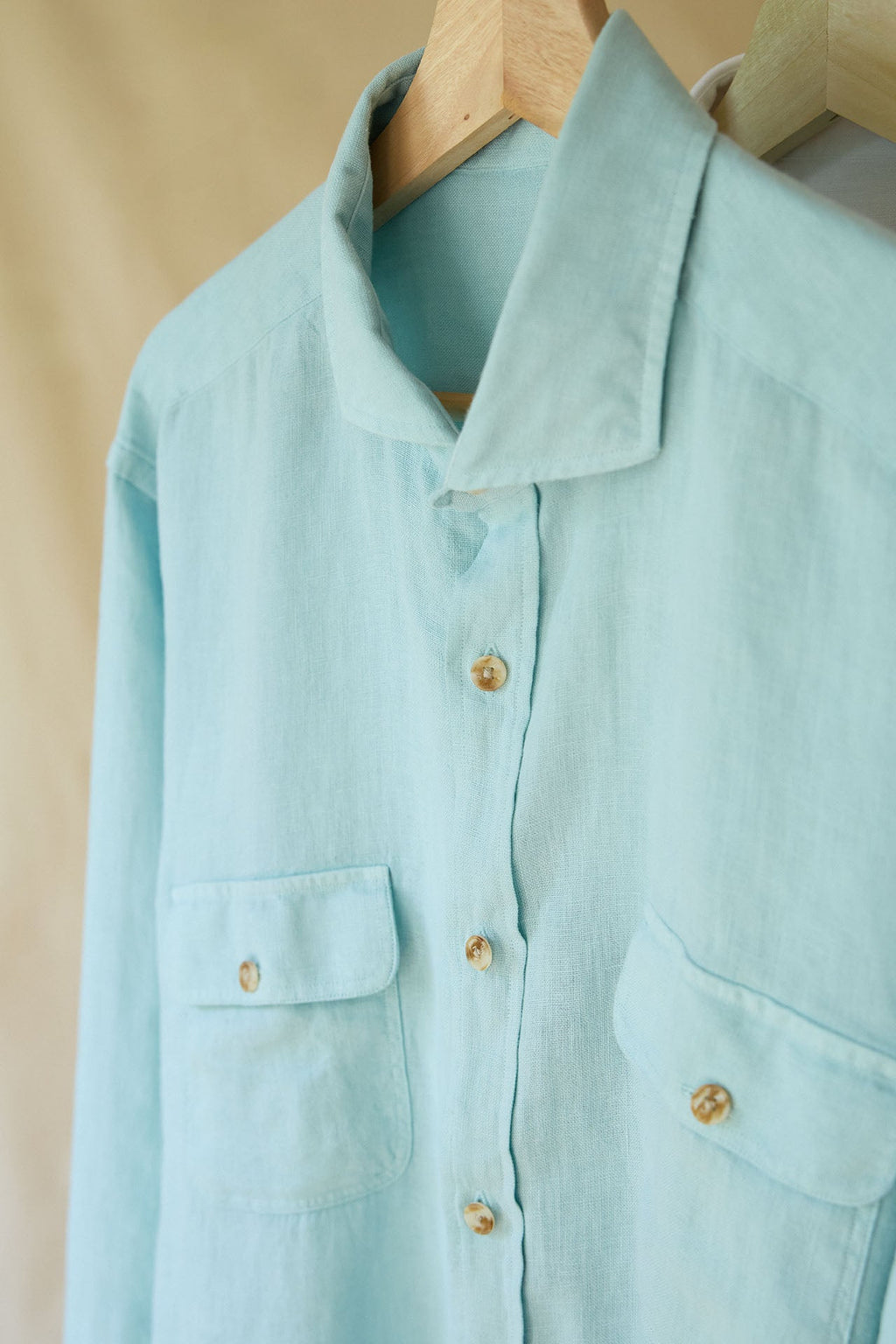 Camisa Lino 2 Bolsillos Pecho Verde Agua