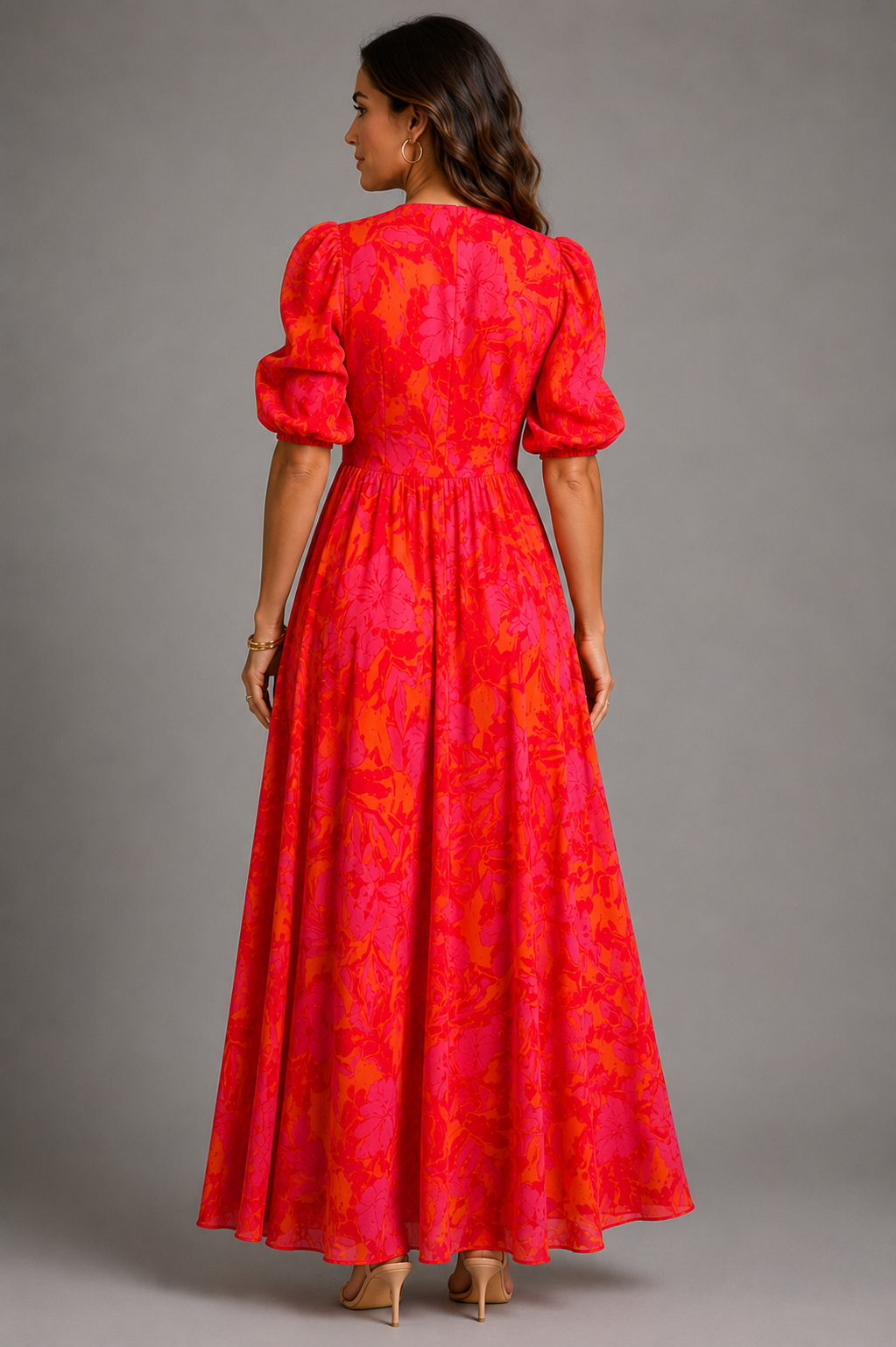 Olympe | Vestido fluido en rosa y naranja