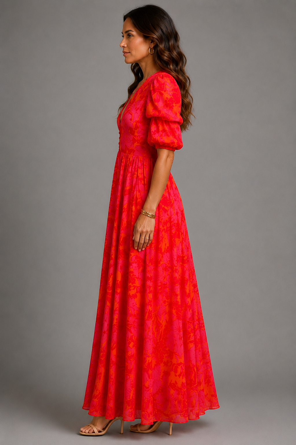 Olympe | Vestido fluido en rosa y naranja
