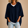 Poncho de Punto con Capucha en Azul Marino