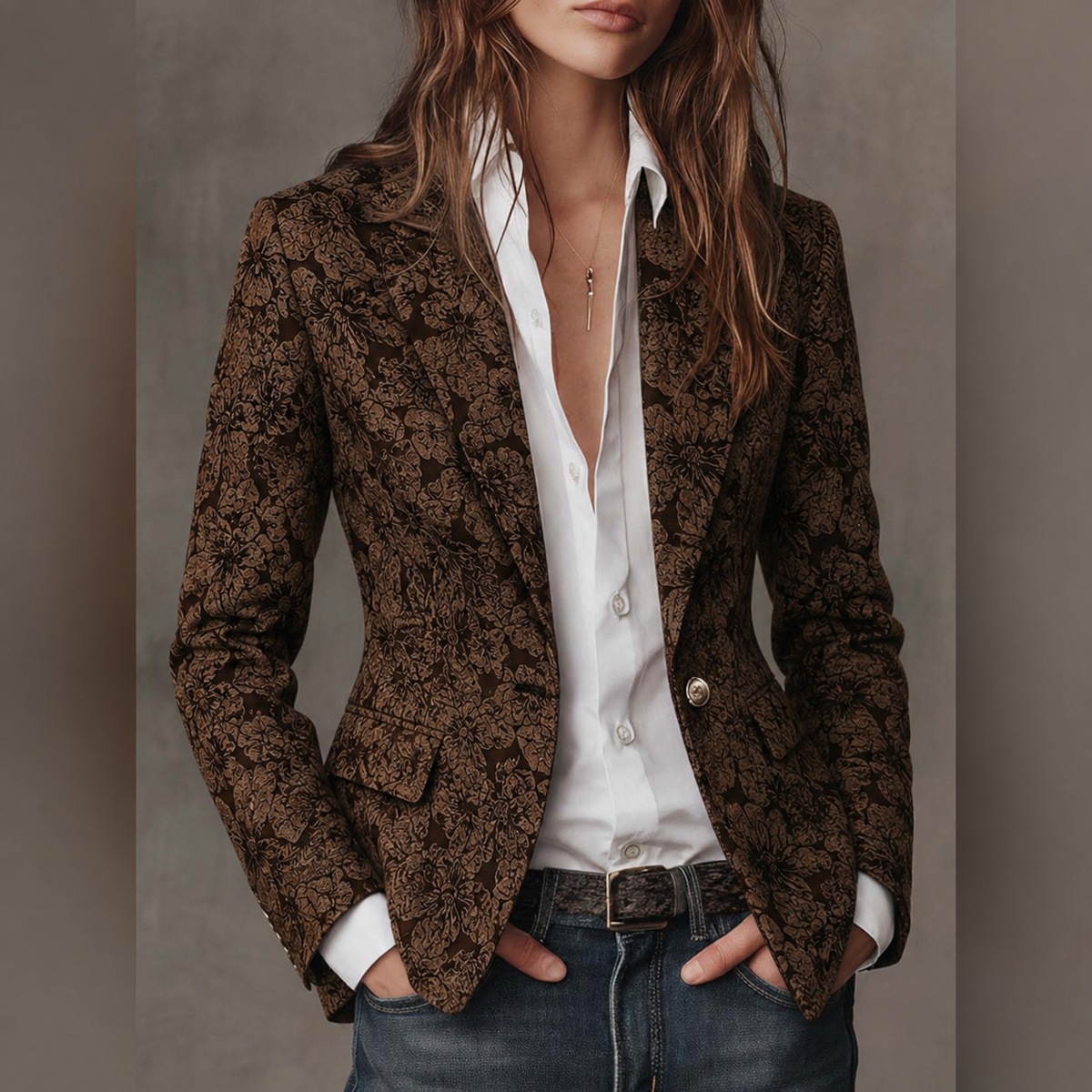 Blazer entallado para mujer de jacquard con estampado paisley