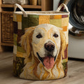 Cesta acolchada con un Golden Retriever sonriente