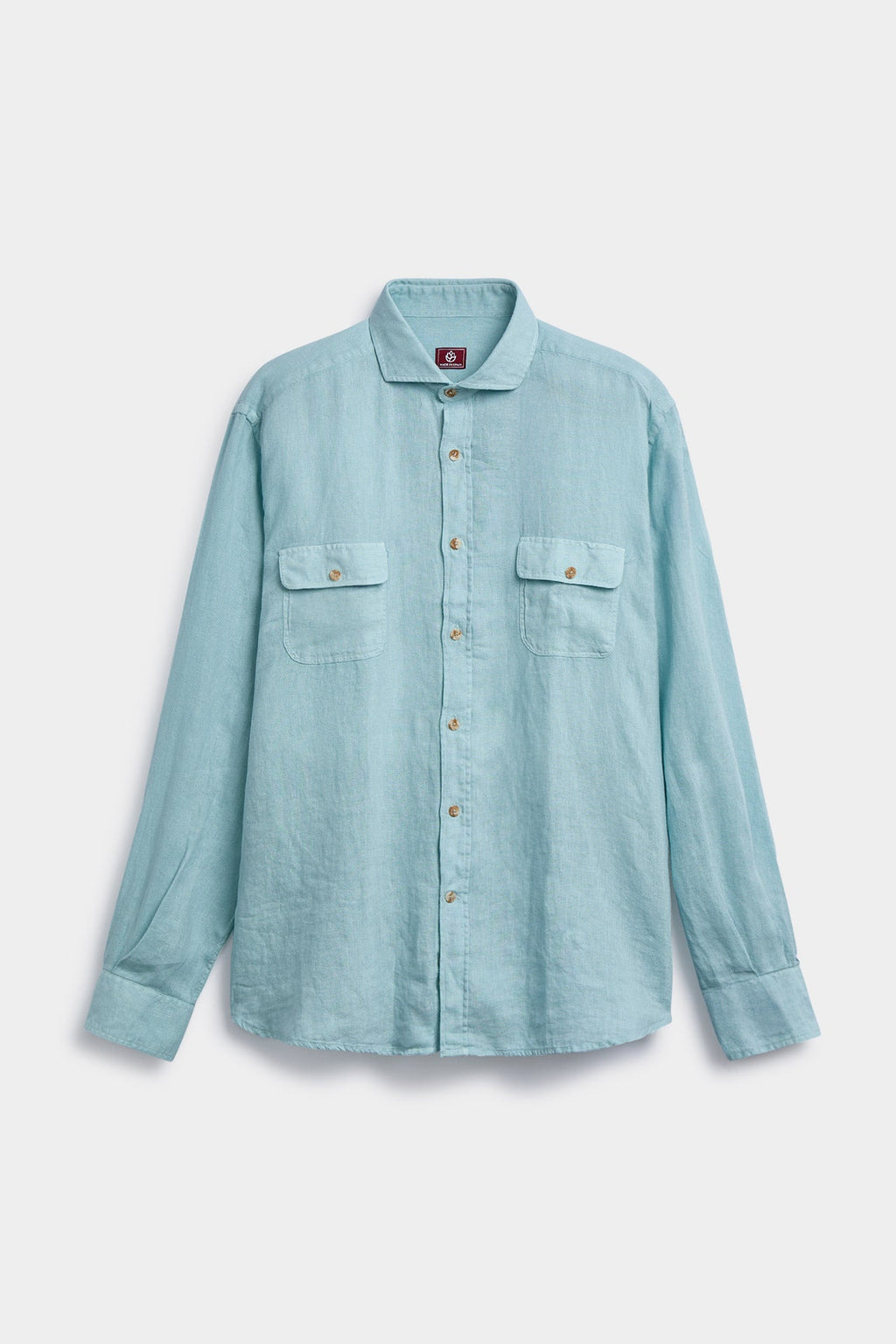 Camisa Lino 2 Bolsillos Pecho Verde Agua