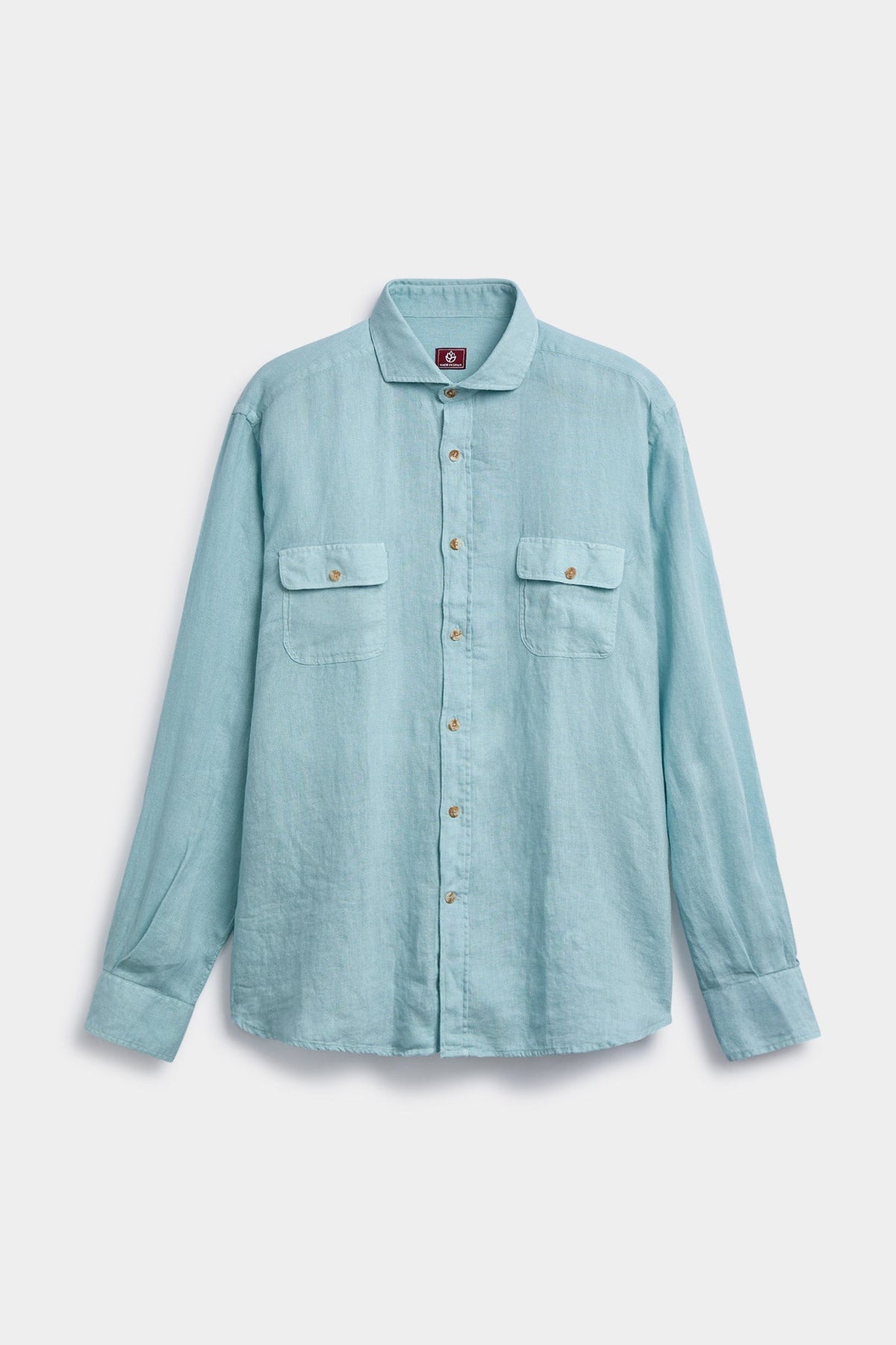 Camisa Lino 2 Bolsillos Pecho Verde Agua