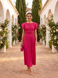 Seraphina | Elegante vestido maxi plisado con cintura anudada
