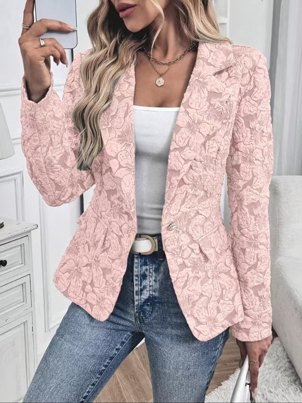 Blazer entallado para mujer de jacquard con estampado paisley