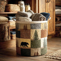 Cesta acolchada con bosque en patchwork