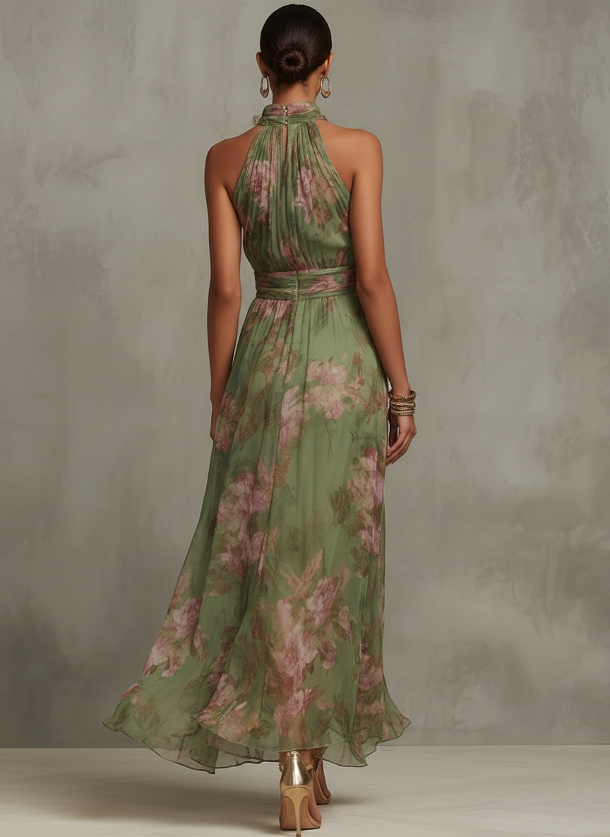Lidia | Vestido maxi halter floral elegante