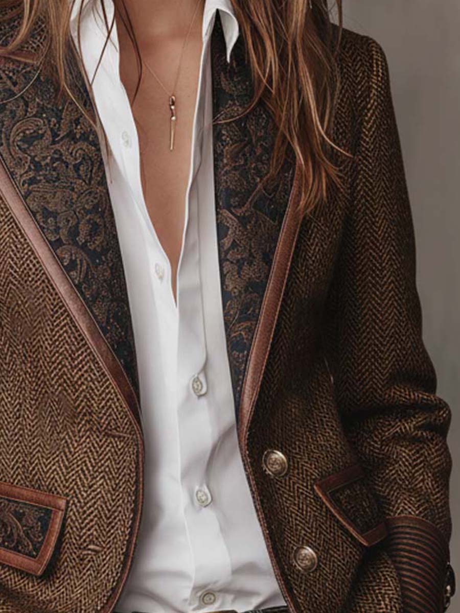 Blazer de mujer de espiga con paneles estampados