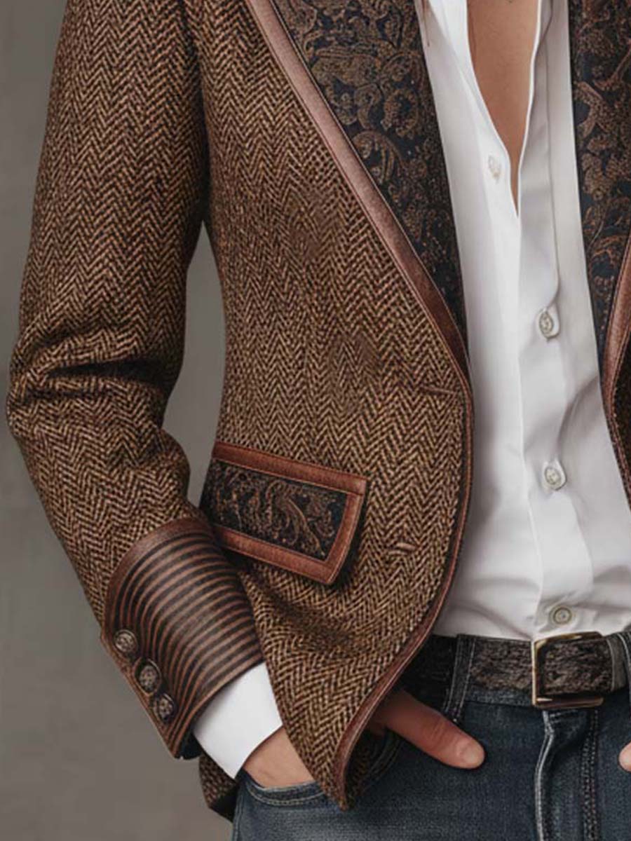 Blazer de mujer de espiga con paneles estampados