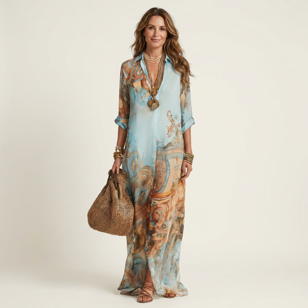 AliceLeon™ | Vestido camisero largo de seda