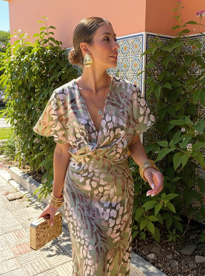 Higinia™ | Vestido midi estampado en tonos cobre