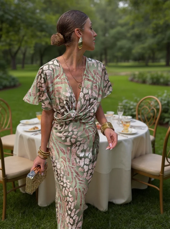 Higinia™ | Vestido midi estampado en tonos cobre