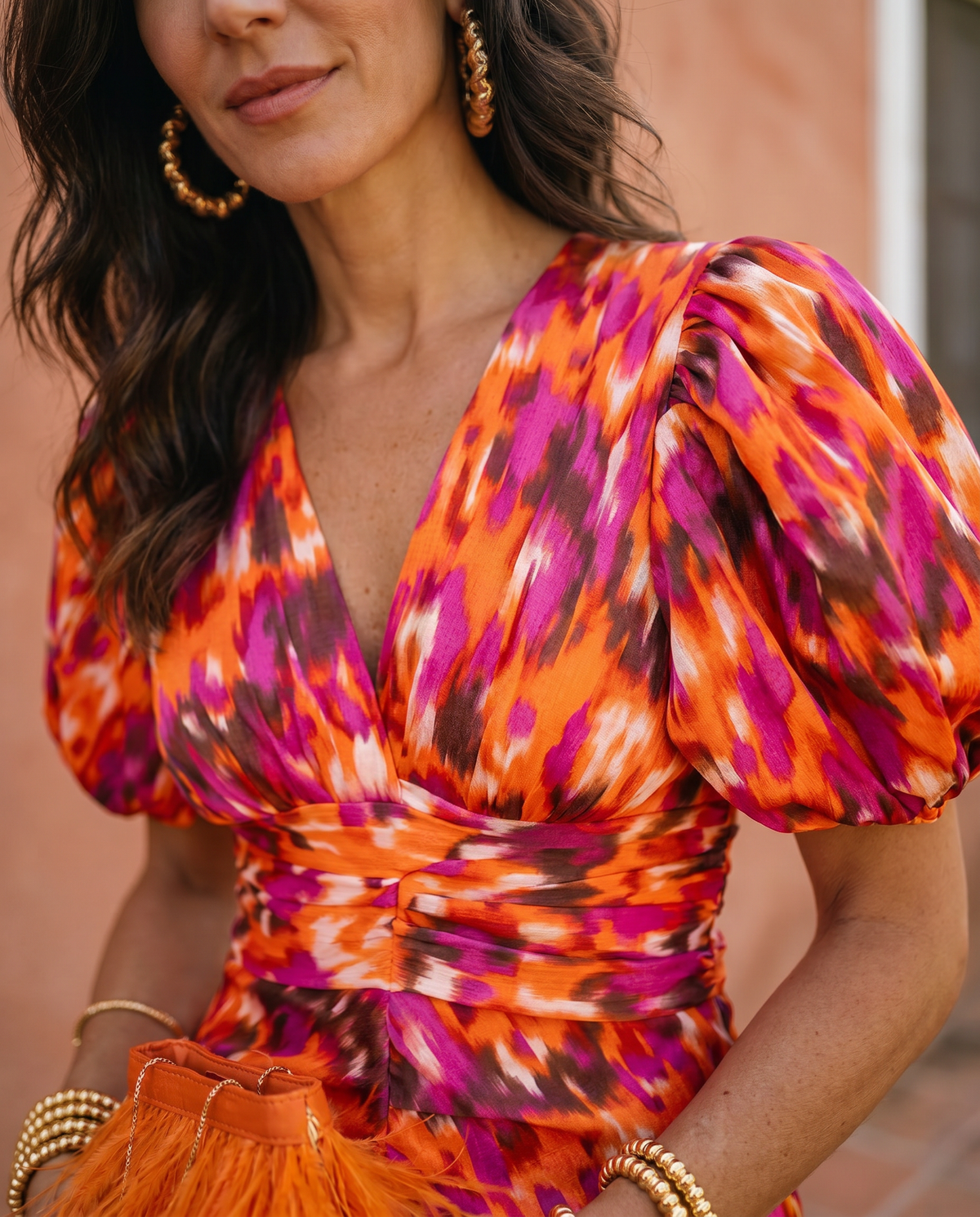 Carla™ | Vestido midi floral con mangas abullonadas