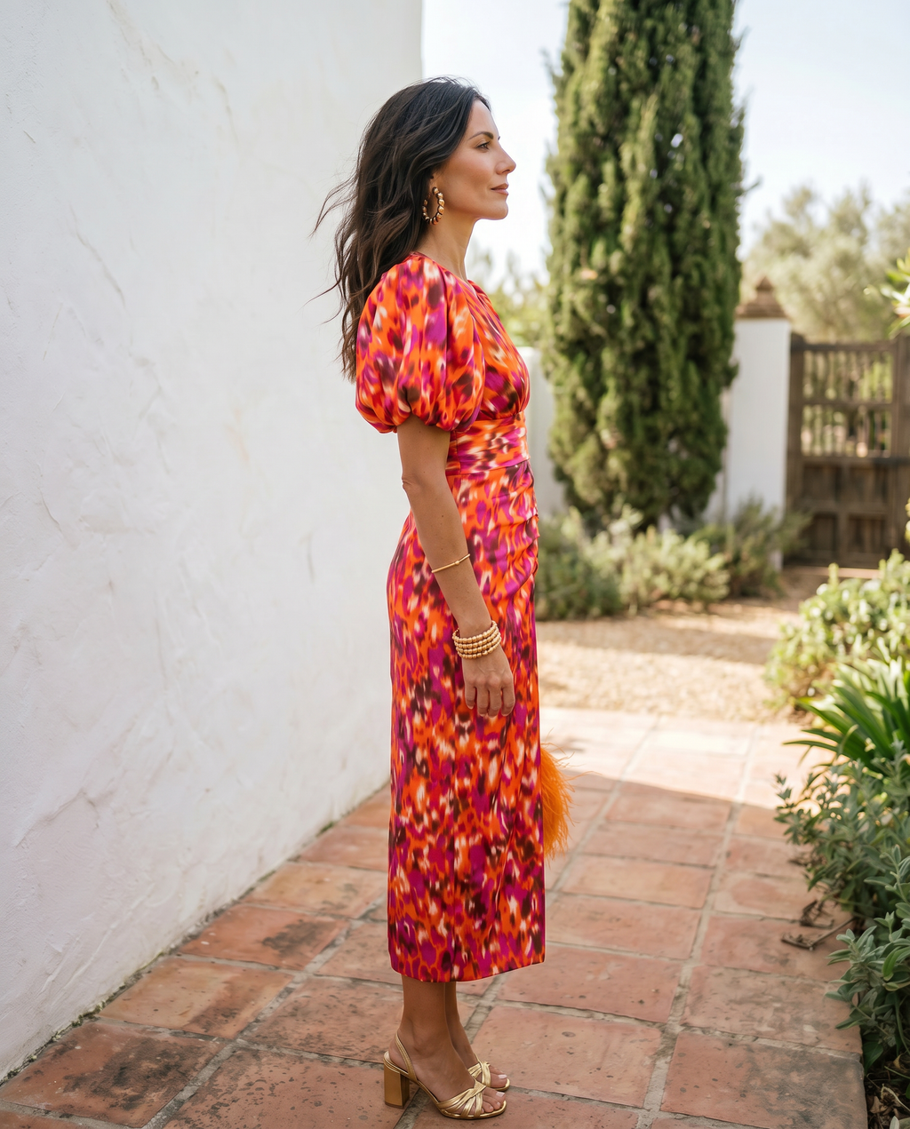 Carla™ | Vestido midi floral con mangas abullonadas