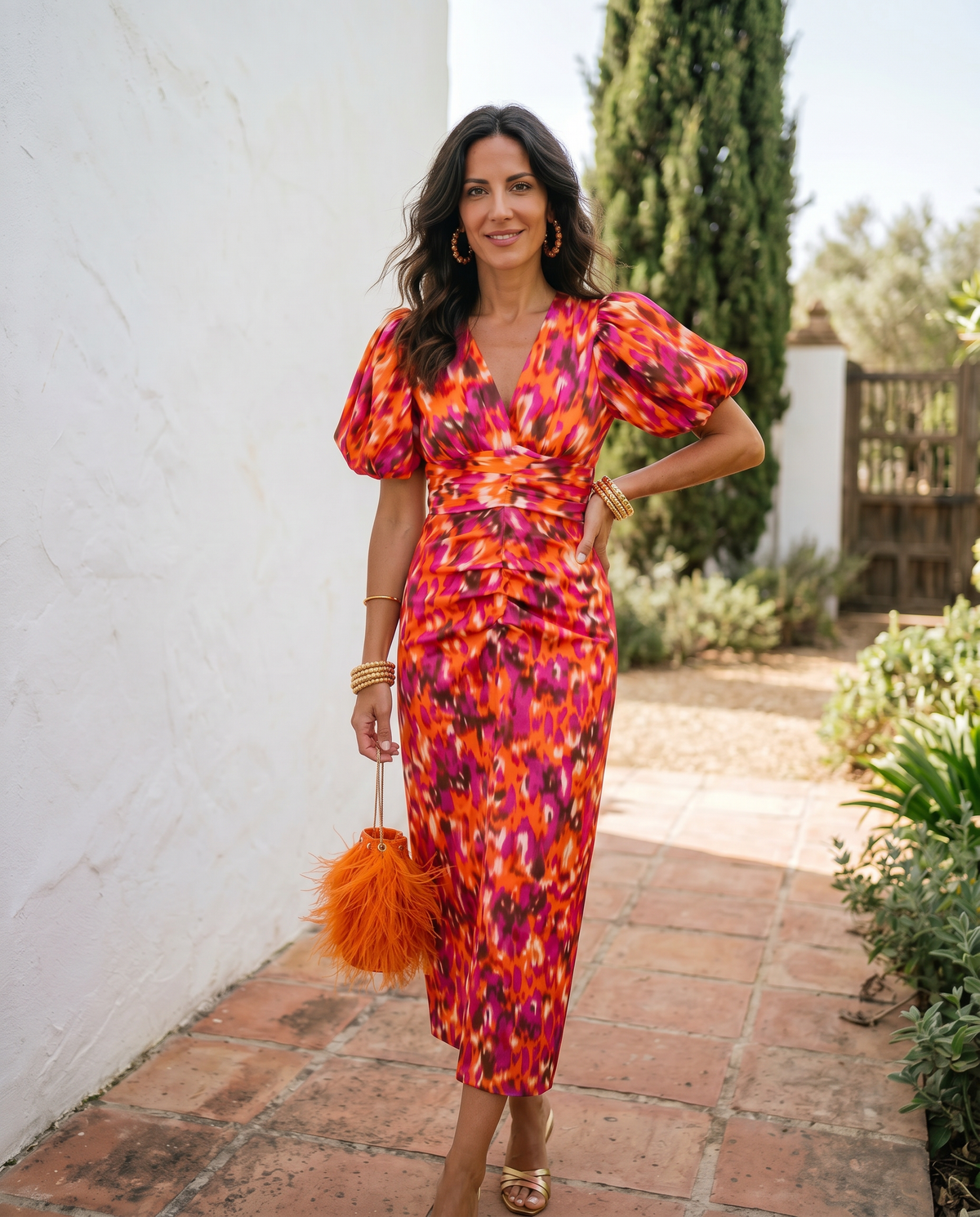 Carla™ | Vestido midi floral con mangas abullonadas