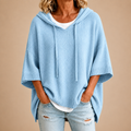 Poncho de Punto con Capucha en Azul Claro
