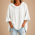 Poncho de Punto con Capucha en Blanco